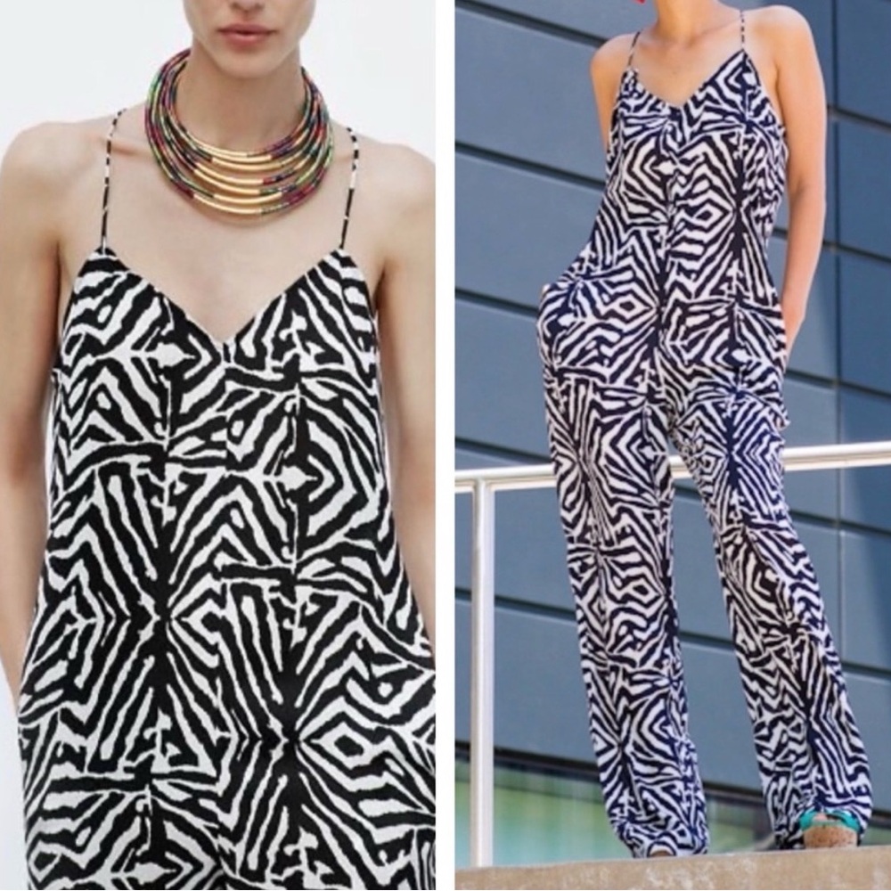 Zara Monochrome Zebra Pattern Jumpsuit